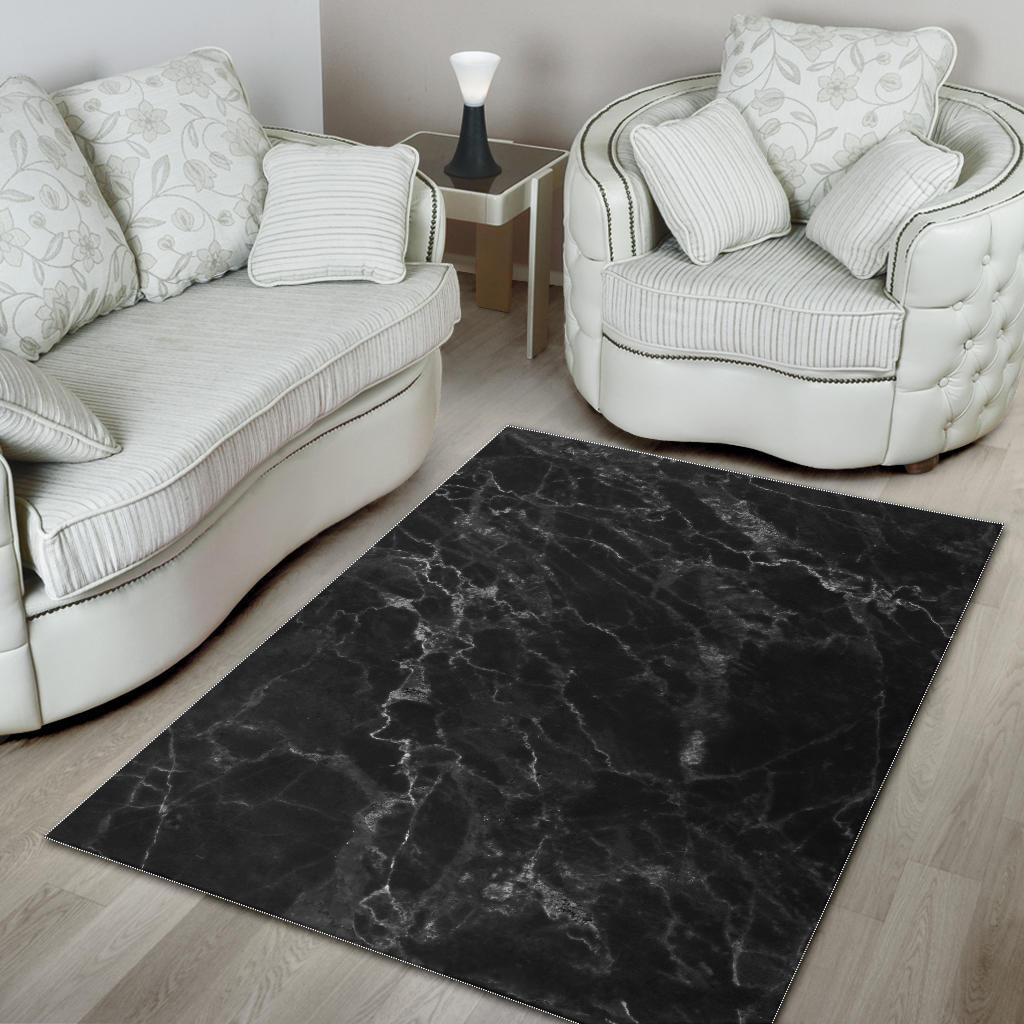 Black White Smoke Marble Print Area Rug GearFrost