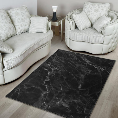Black White Smoke Marble Print Area Rug GearFrost