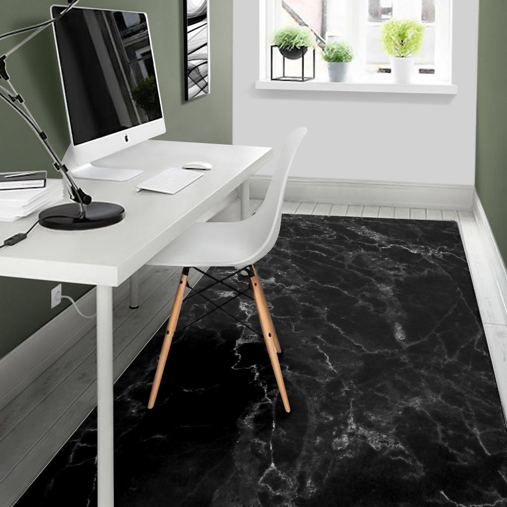 Black White Smoke Marble Print Area Rug GearFrost