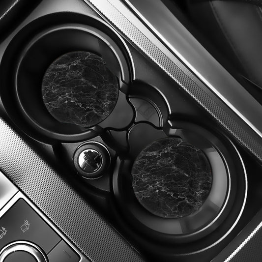 Black White Smoke Marble Print Car Coasters