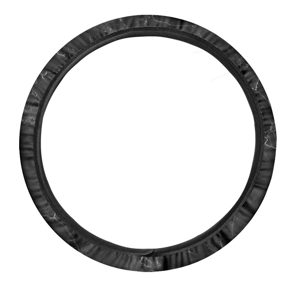 Black White Smoke Marble Print Car Steering Wheel Cover