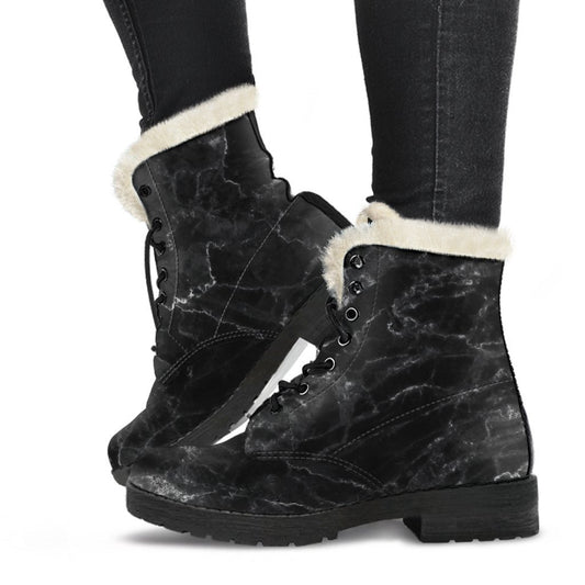 Black White Smoke Marble Print Comfy Boots GearFrost