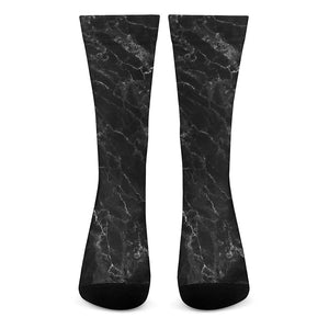 Black White Smoke Marble Print Crew Socks