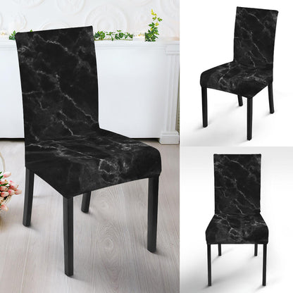 Black White Smoke Marble Print Dining Chair Slipcover