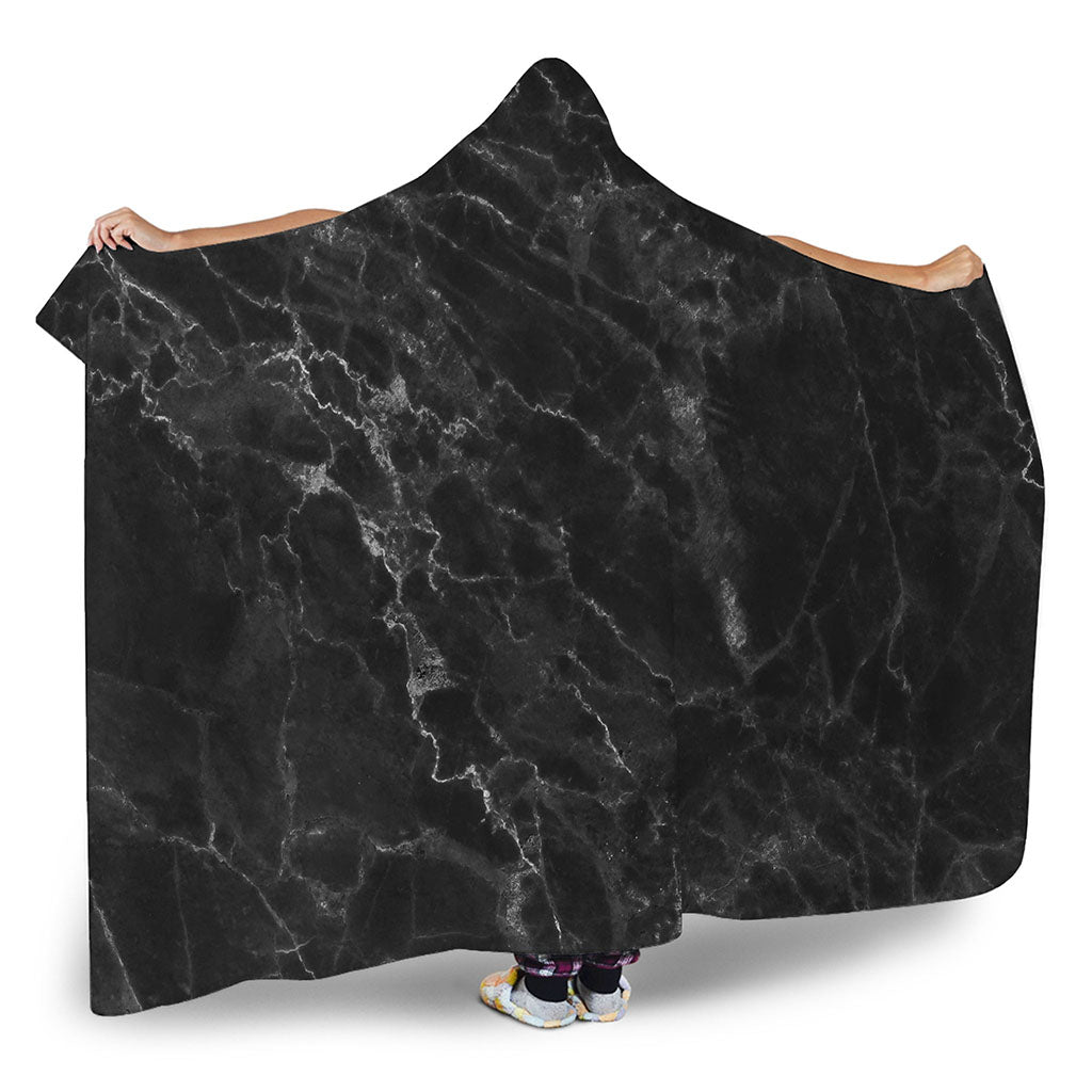Black White Smoke Marble Print Hooded Blanket