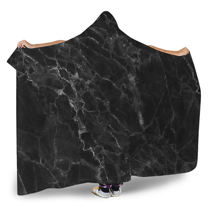 Black White Smoke Marble Print Hooded Blanket