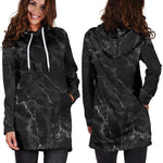 Black White Smoke Marble Print Hoodie Dress GearFrost