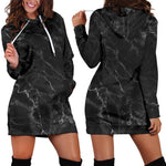 Black White Smoke Marble Print Hoodie Dress GearFrost