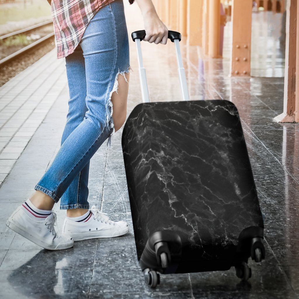 Black White Smoke Marble Print Luggage Cover GearFrost
