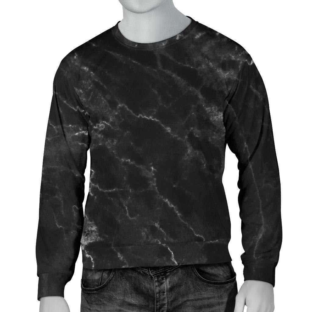 Black White Smoke Marble Print Men's Crewneck Sweatshirt GearFrost