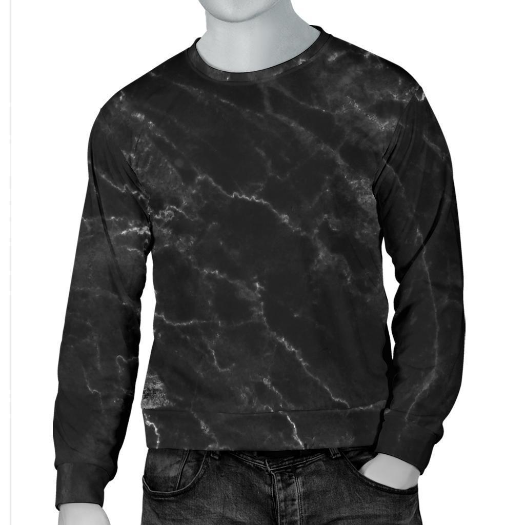 Black White Smoke Marble Print Men's Crewneck Sweatshirt GearFrost
