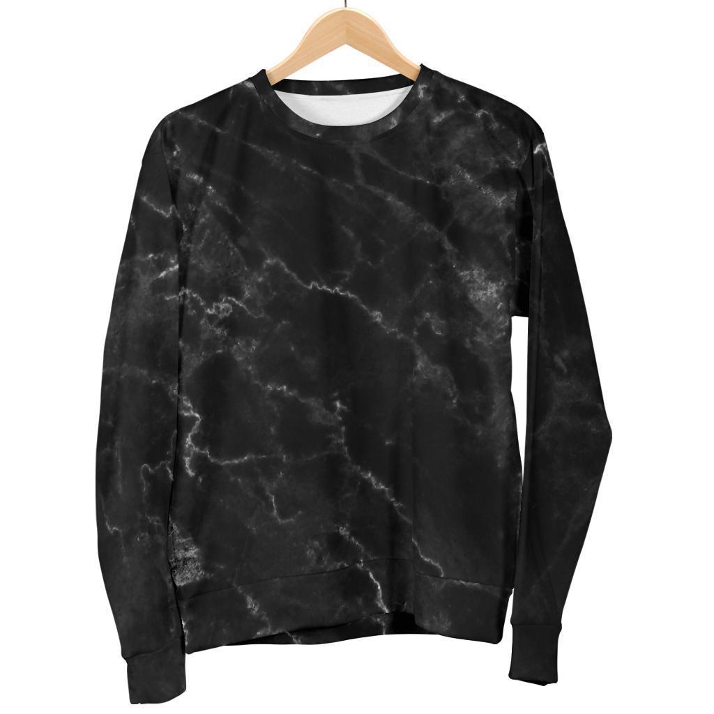 Black White Smoke Marble Print Men's Crewneck Sweatshirt GearFrost