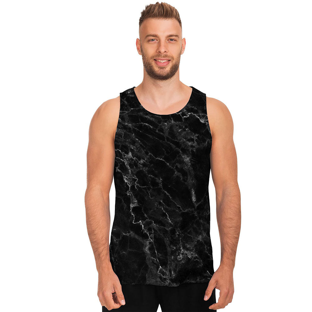 Black White Smoke Marble Print Men's Tank Top
