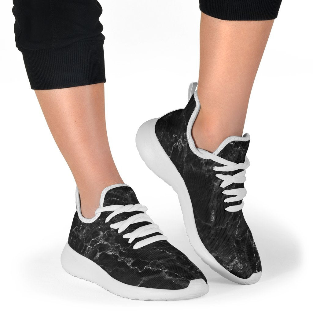 Black White Smoke Marble Print Mesh Knit Shoes GearFrost
