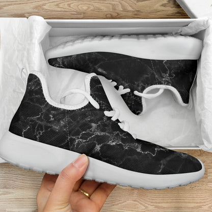 Black White Smoke Marble Print Mesh Knit Shoes GearFrost