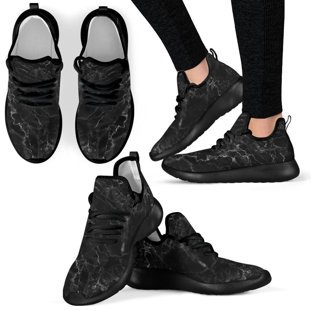Black White Smoke Marble Print Mesh Knit Shoes GearFrost