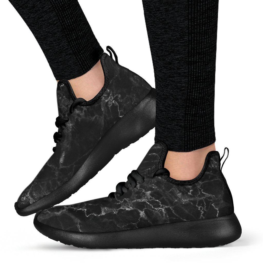 Black White Smoke Marble Print Mesh Knit Shoes GearFrost