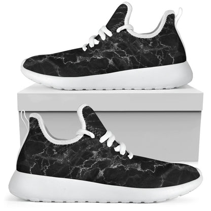 Black White Smoke Marble Print Mesh Knit Shoes GearFrost