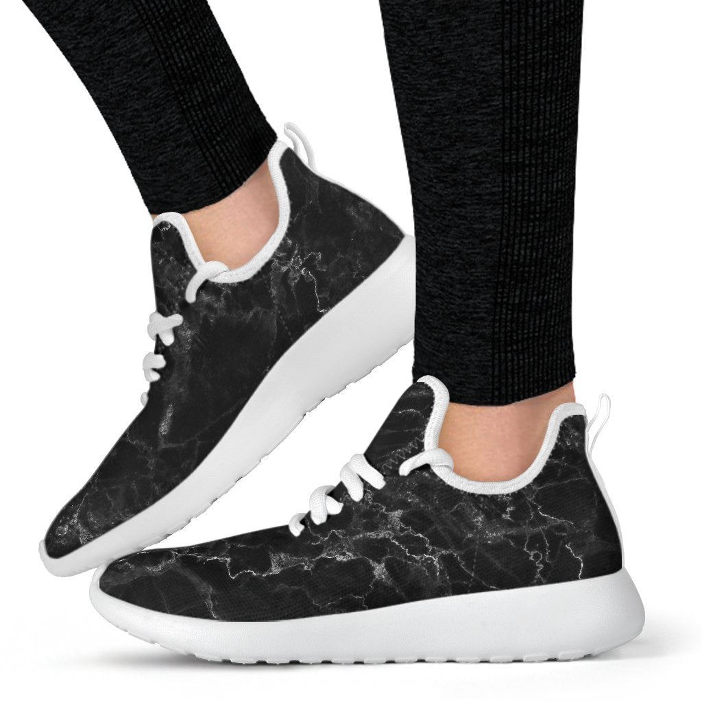 Black White Smoke Marble Print Mesh Knit Shoes GearFrost