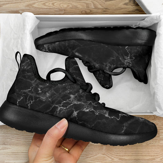 Black White Smoke Marble Print Mesh Knit Shoes GearFrost