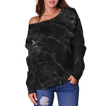 Black White Smoke Marble Print Off Shoulder Sweatshirt GearFrost