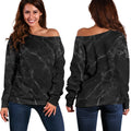 Black White Smoke Marble Print Off The Shoulder Sweatshirt