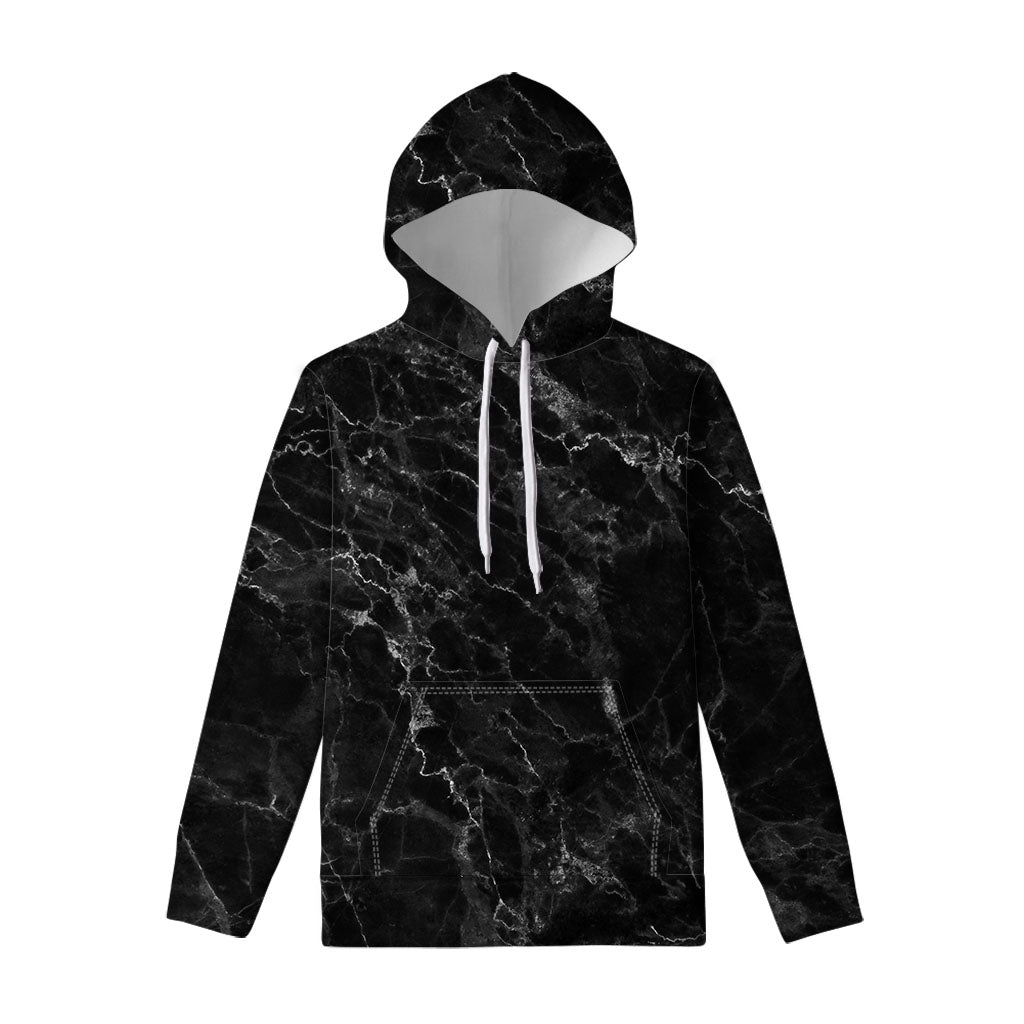 Black White Smoke Marble Print Pullover Hoodie