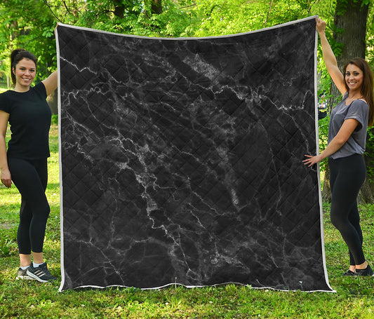 Black White Smoke Marble Print Quilt