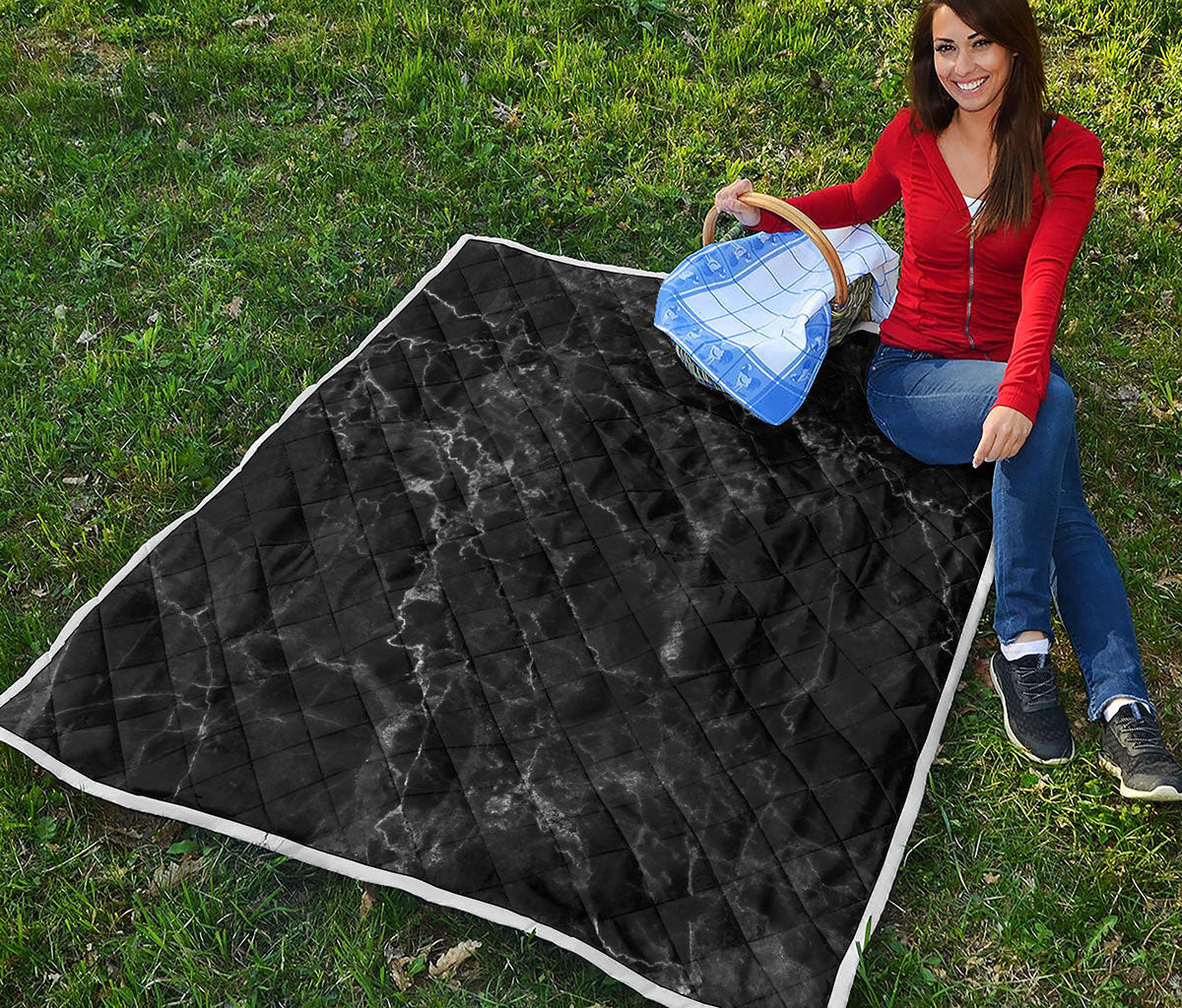 Black White Smoke Marble Print Quilt