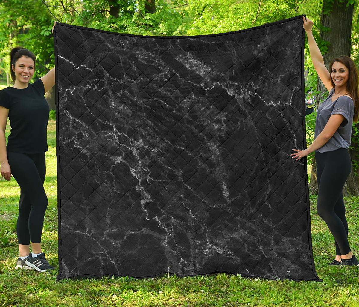 Black White Smoke Marble Print Quilt