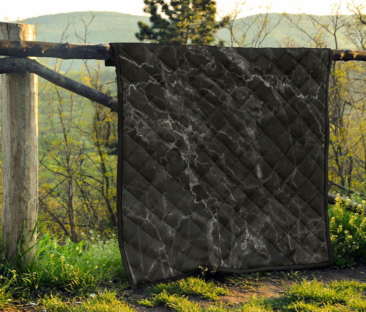 Black White Smoke Marble Print Quilt