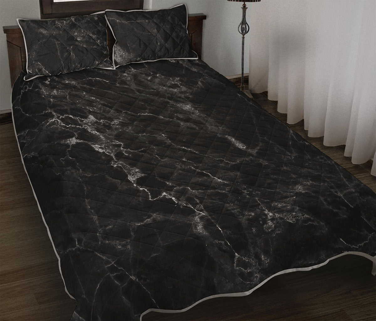 Black White Smoke Marble Print Quilt Bed Set