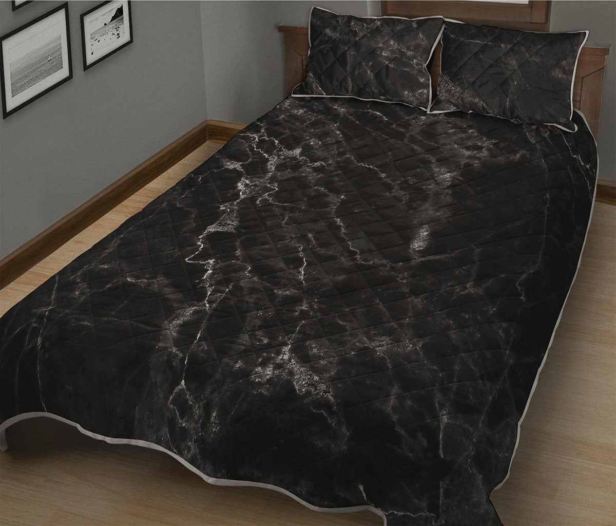 Black White Smoke Marble Print Quilt Bed Set