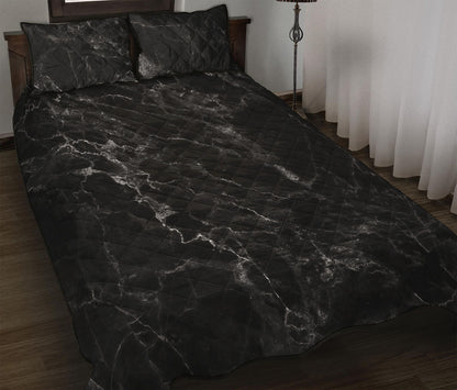 Black White Smoke Marble Print Quilt Bed Set