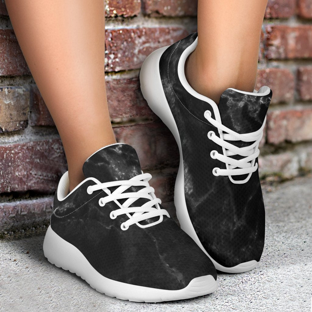 Black White Smoke Marble Print Sport Shoes GearFrost