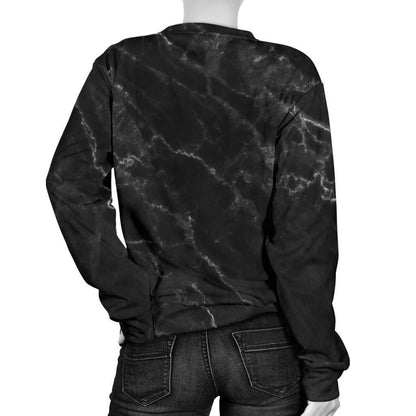 Black White Smoke Marble Print Women's Crewneck Sweatshirt GearFrost