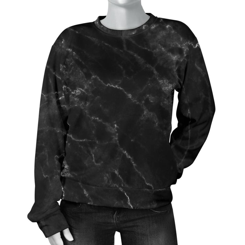 Black White Smoke Marble Print Women's Crewneck Sweatshirt GearFrost