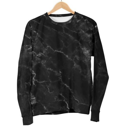Black White Smoke Marble Print Women's Crewneck Sweatshirt GearFrost