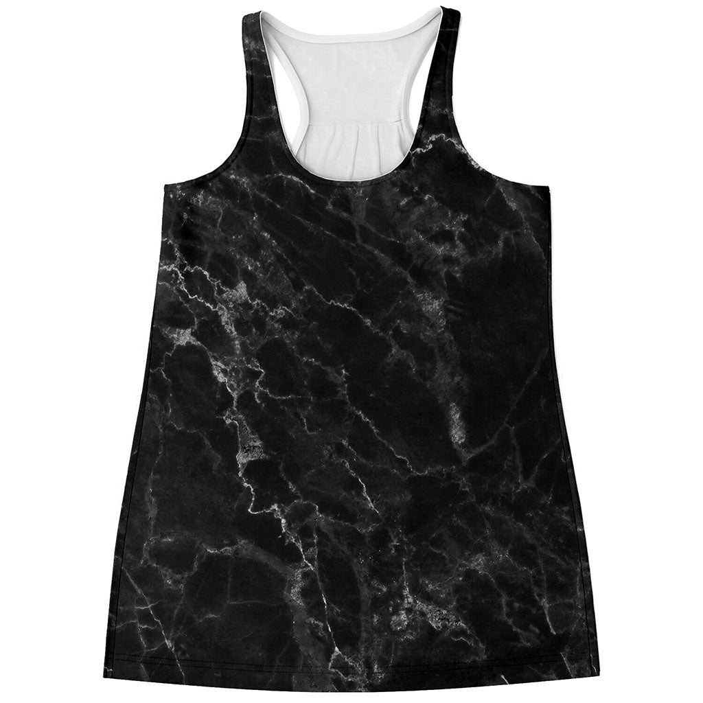 Black White Smoke Marble Print Women's Racerback Tank Top