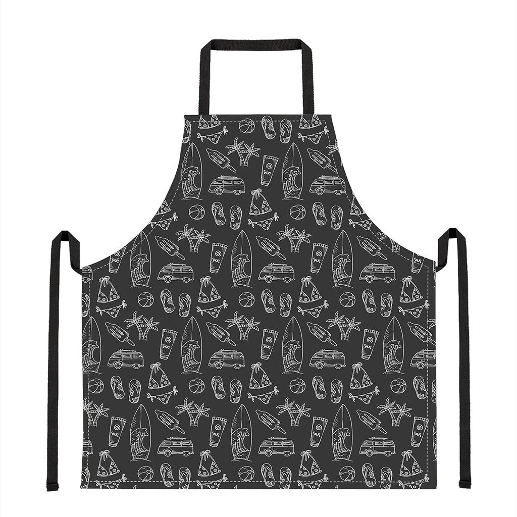 Black White Surfing Pattern Print Apron