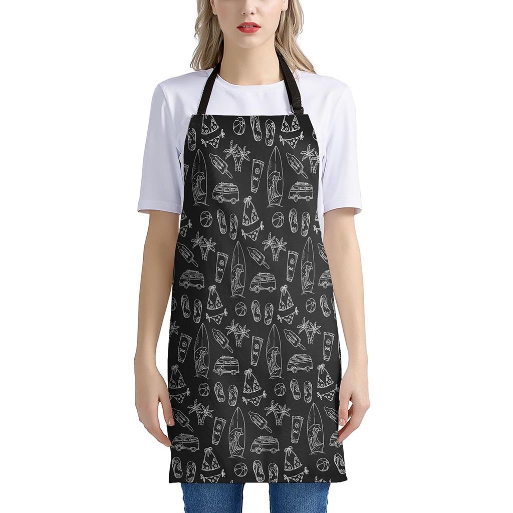 Black White Surfing Pattern Print Apron