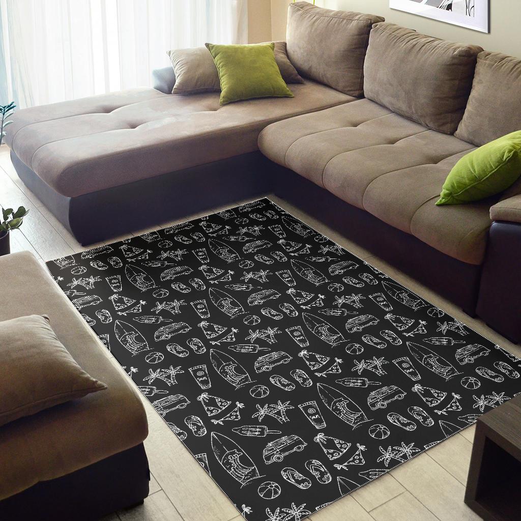 Black White Surfing Pattern Print Area Rug GearFrost