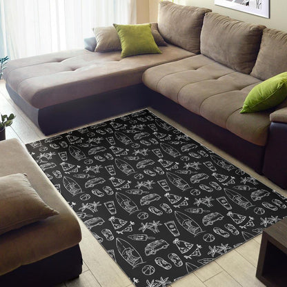 Black White Surfing Pattern Print Area Rug GearFrost