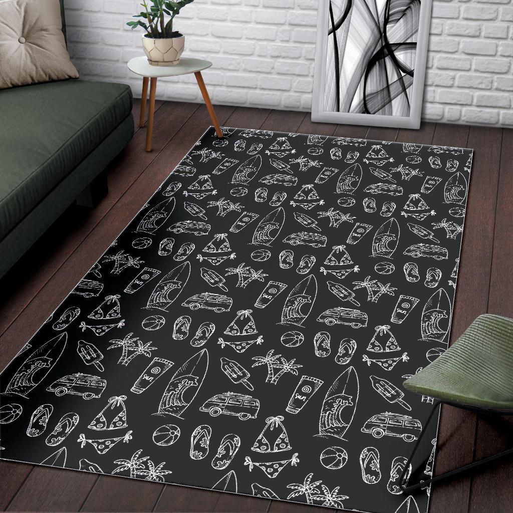 Black White Surfing Pattern Print Area Rug GearFrost