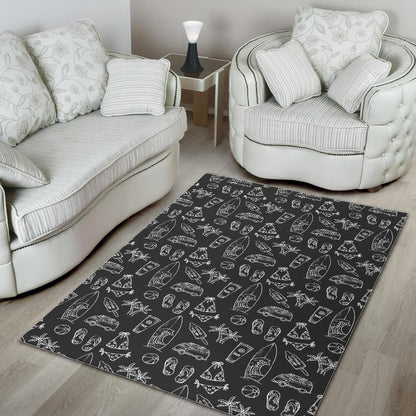 Black White Surfing Pattern Print Area Rug GearFrost