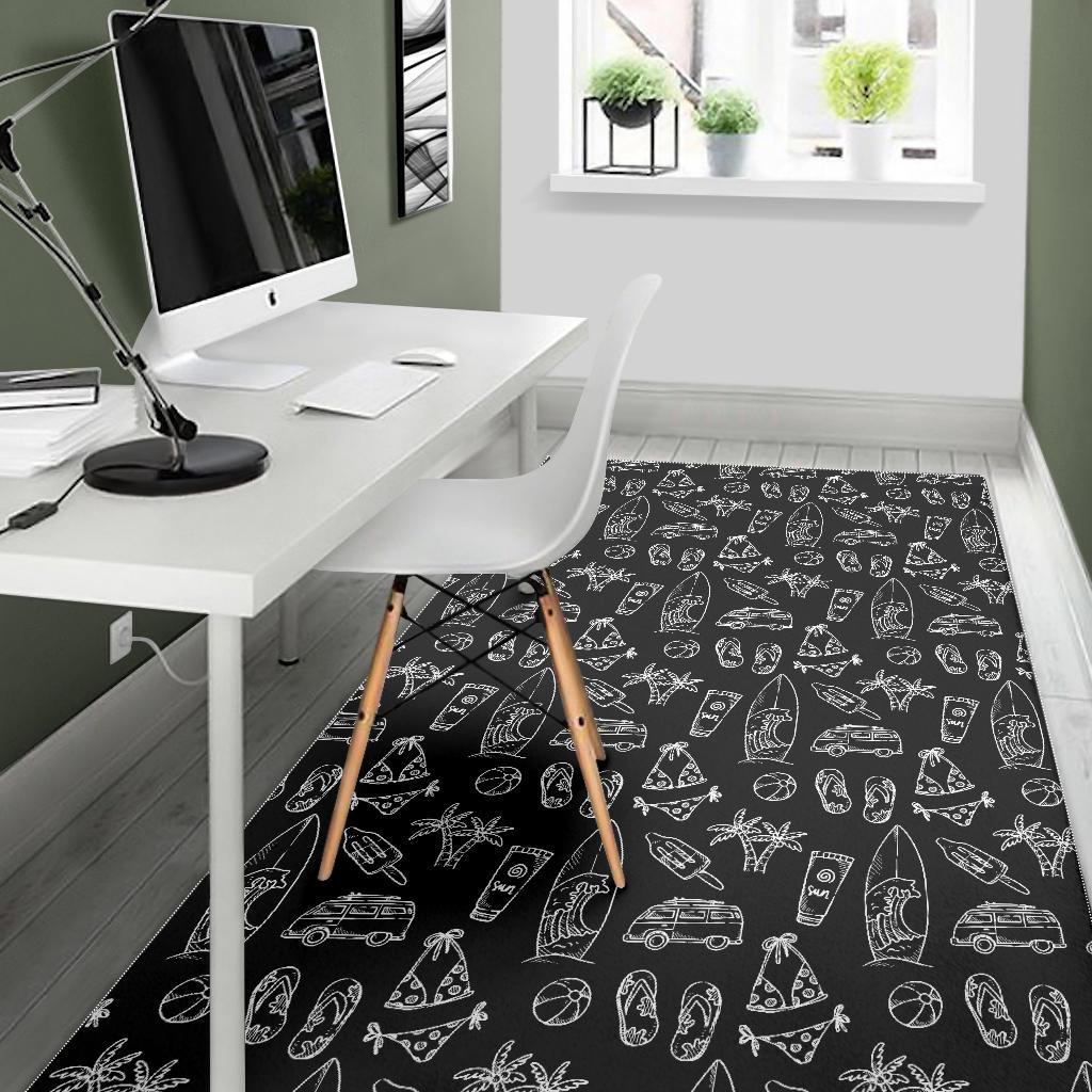 Black White Surfing Pattern Print Area Rug GearFrost