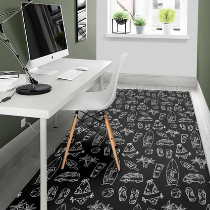 Black White Surfing Pattern Print Area Rug GearFrost