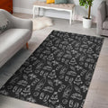 Black White Surfing Pattern Print Floor Mat