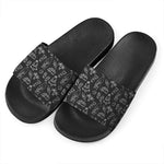 Black White Surfing Pattern Print Black Slide Sandals
