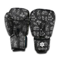 Black White Surfing Pattern Print Boxing Gloves